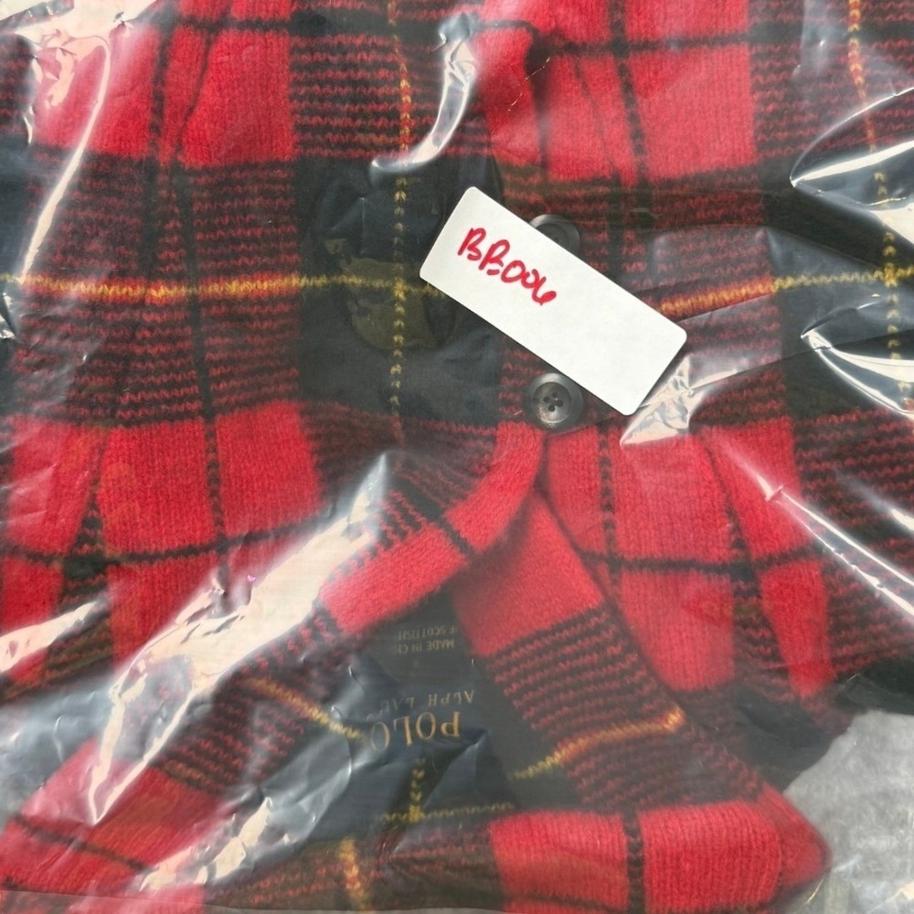 Polo Ralph Lauren Sweater Mens Large Red Plaid Shawl Neck Scottish Yarn - Picture 15 of 15